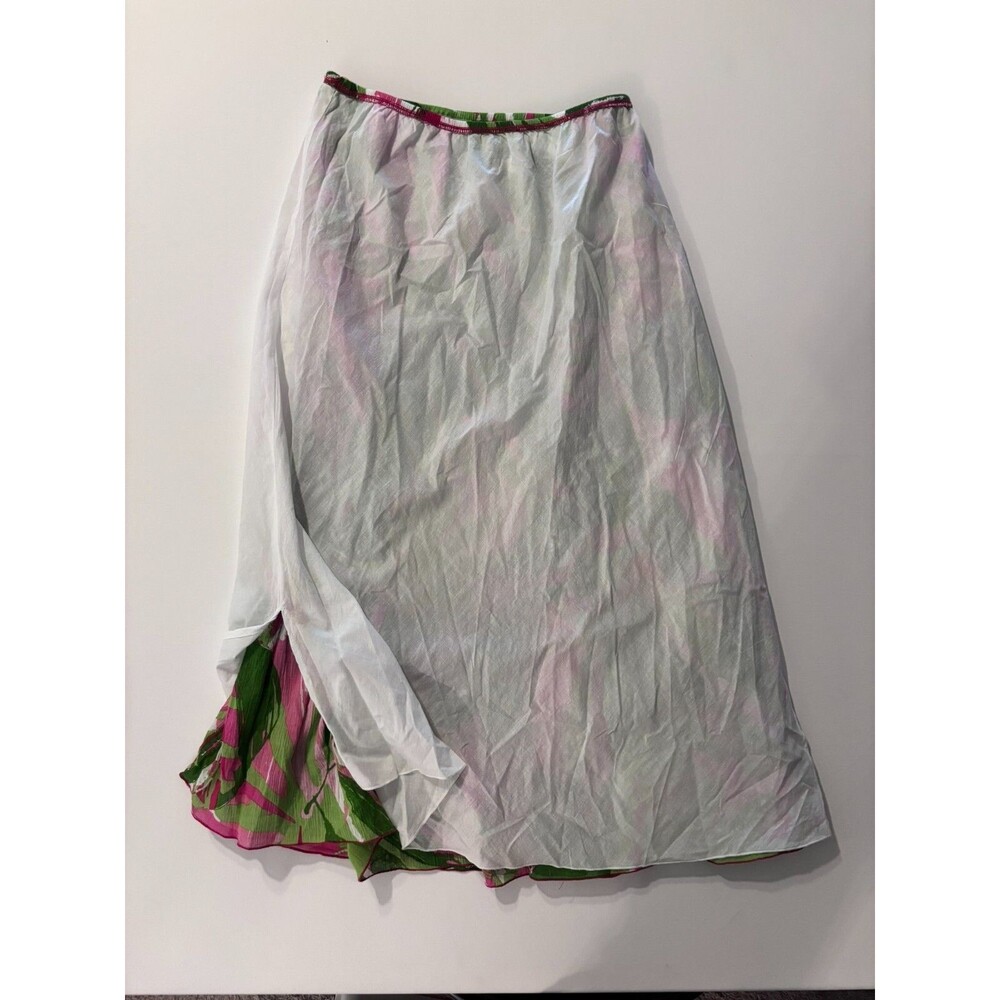Ruby Rd Skirt Womens 6 Maxi Floral Pink Green Crinkle Tiered Flowy Cocoa Beach - Picture 9 of 13